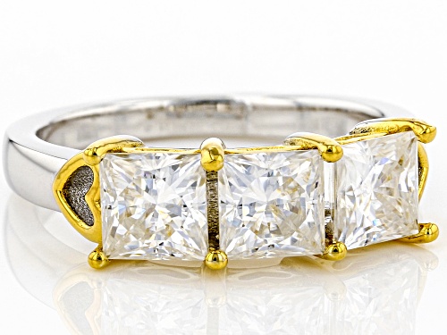 MOISSANITE FIRE(R) 2.40CTW DEW SQUARE BRILLIANT PLATINEVE(R) & 14K YELLOW GOLD OVER SILVER RING - Size 6