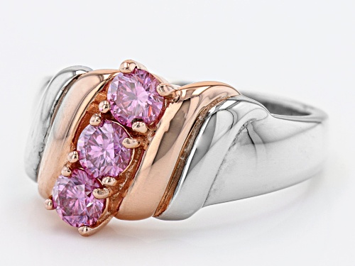 MOISSANITE FIRE(R) PINK .69CTW DEW ROUND PLATINEVE(R) & 14K ROSE GOLD OVER SILVER  RING - Size 8