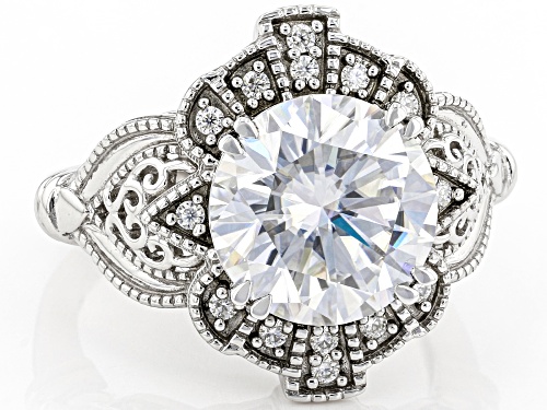 MOISSANITE FIRE(R) 4.34CTW DEW ROUND PLATINEVE(R) VINTAGE STYLE RING - Size 6