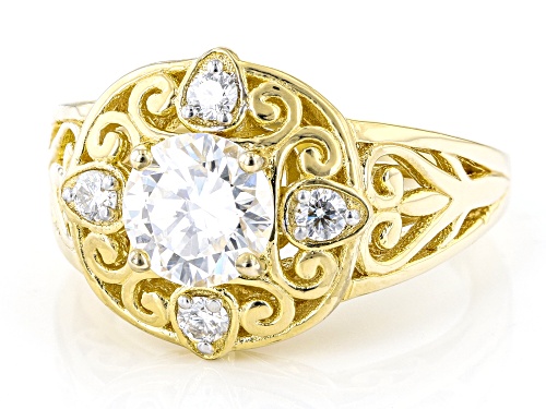 MOISSANITE FIRE(R) 1.40CTW DEW ROUND 14K YELLOW GOLD OVER STERLING SILVER RING - Size 10