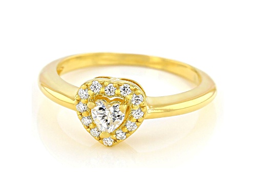 MOISSANITE FIRE(R) .35CTW DEW HEART SHAPE  & ROUND 14K YELLOW GOLD OVER SILVER RING - Size 6