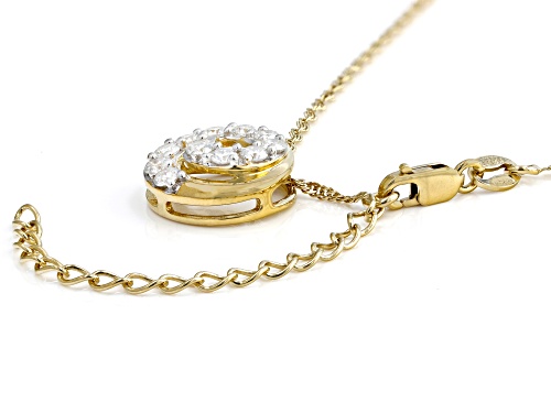MOISSANITE FIRE(R) .66CTW DEW ROUND 14K YELLOW GOLD OVER SILVER CIRCLE PENDANT & SINGAPORE CHAIN
