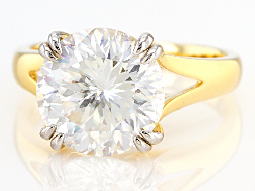 MOISSANITE FIRE(R) 5.66CT DEW ROUND INFERNO CUT(TM) 14K YELLOW GOLD OVER SILVER RING - Size 9