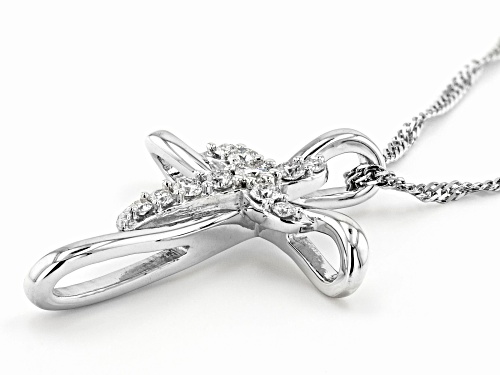 MOISSANITE FIRE(R) .31CTW DEW ROUND PLATINEVE(R) CROSS PENDANT & SINGAPORE CHAIN