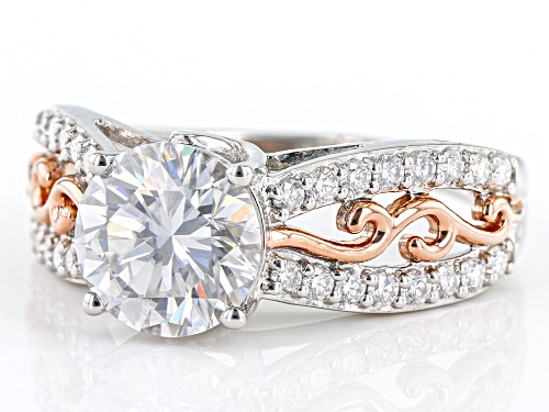 MOISSANITE FIRE(R) 2.54CTW DEW ROUND PLATINEVE(R) & 14K ROSE GOLD OVER SILVER RING - Size 6