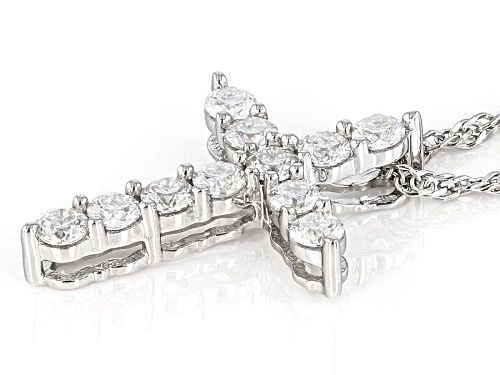 MOISSANITE FIRE® .55CTW DEW ROUND PLATINEVE® CROSS PENDANT & SINGAPORE CHAIN