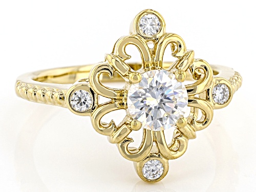 MOISSANITE FIRE(R) .72CTW DEW ROUND 14K YELLOW GOLD OVER SILVER RING - Size 8
