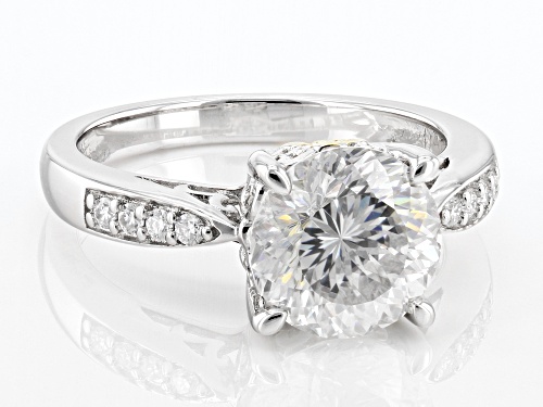 MOISSANITE FIRE(R) 3.21CTW DEW ROUND PORTUGUESE & BRILLIANT CUT PLATINEVE(R) TWO TONE RING - Size 8