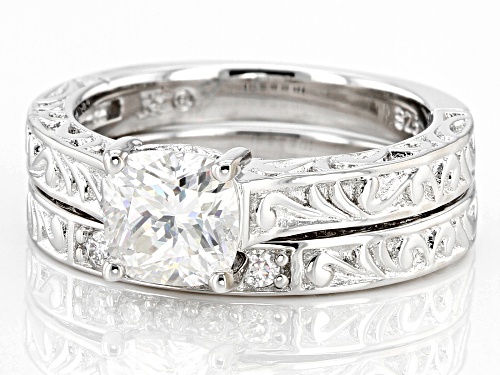 MOISSANITE FIRE(R) 1.45CTW DEW CUSHION CUT & ROUND PLATINEVE(R) RING WITH BAND - Size 11