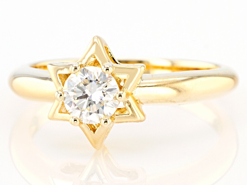 MOISSANITE FIRE(R) .50CT DEW ROUND 14K YELLOW GOLD OVER SILVER STAR RING - Size 6