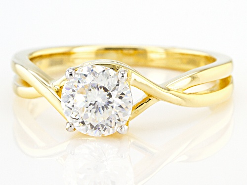 MOISSANITE FIRE(R) 1.20CT DEW ROUND PORTUGUESE CUT 14K YELLOW GOLD OVER SILVER SOLITAIRE RING - Size 8