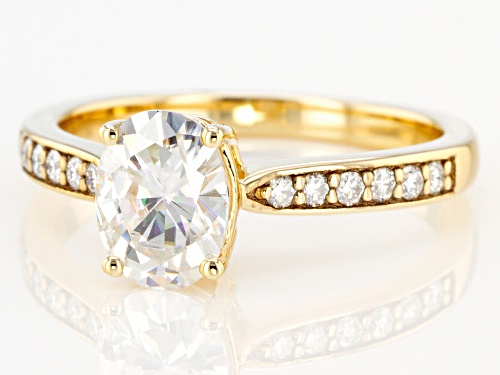 MOISSANITE FIRE(R) 1.74CTW DEW OVAL & ROUND 14K YELLOW GOLD OVER STERLING SILVER RING - Size 9