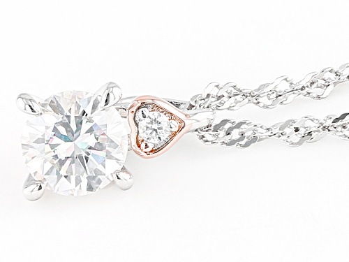 MOISSANITE FIRE(R) .83CTW DEW PLATINEVE(R) & 14K ROSE GOLD OVER SILVER PENDANT & SINGAPORE CHAIN