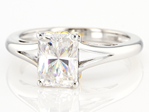 MOISSANITE FIRE(R) 1.80CT DEW RADIANT OCTAGONAL CUT PLATINEVE(R) & 14K YELLOW GOLD OVER SILVER RING - Size 8