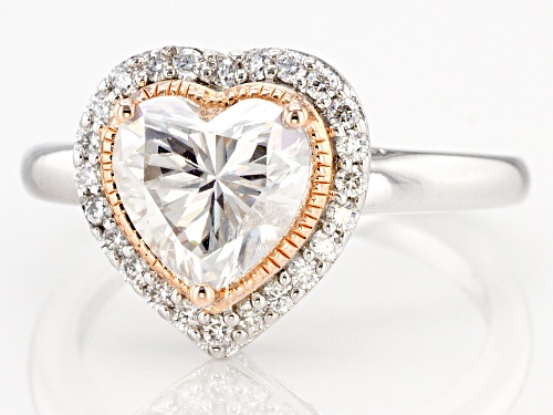MOISSANITE FIRE(R) 2.04CTW DEW HEART SHAPE & ROUND PLATINEIVE(R) & 14K ROSE GOLD OVER SILVER RING - Size 11