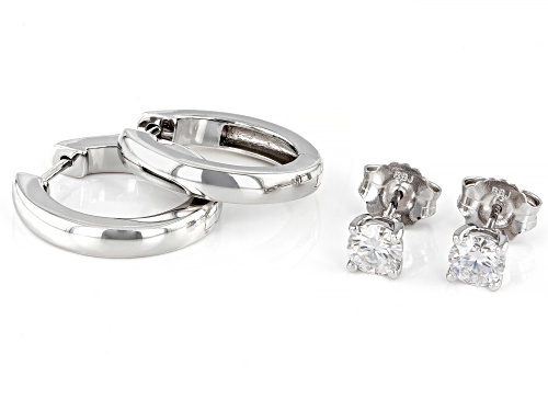 MOISSANITE FIRE® 1.20CTW DEW ROUND PLATINEVE® HOOP & STUD EARRING SET OF 2