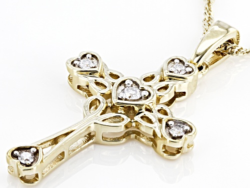 MOISSANITE FIRE(R) .18CTW DEW 14K YELLOW GOLD OVER SILVER CROSS PENDANT & 18 INCH SINGAPORE CHAIN