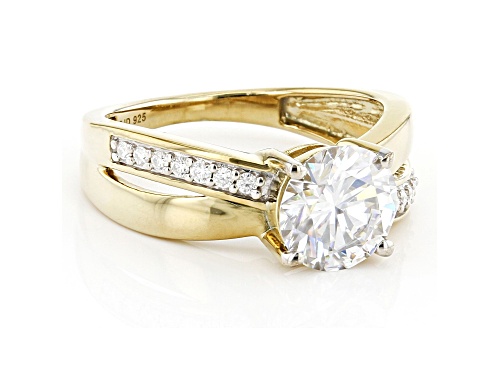 MOISSANITE FIRE(R) 2.04CTW DEW ROUND 14K YELLOW GOLD OVER SILVER RING - Size 8