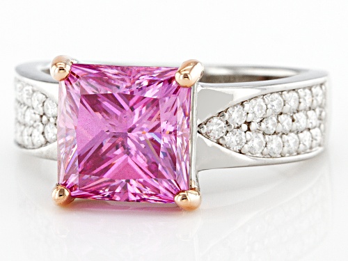 MOISSANITE FIRE(R) & PINK MOISSANITE 3.54CTW DEW PRINCESS CUT & ROUND PLATINEVE(R) RING - Size 6