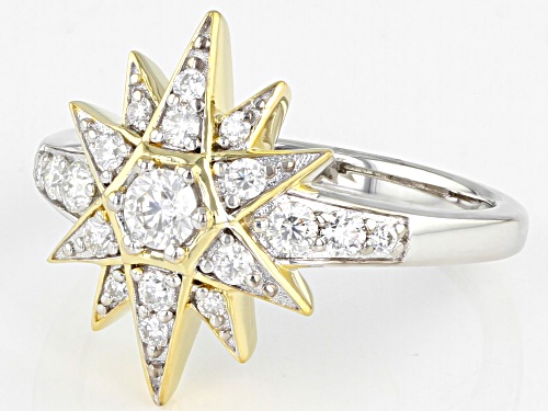 MOISSANITE FIRE(R) .62CTW DEW ROUND PLATINEVE(R) & 14K YELLOW GOLD OVER SILVER RING - Size 6