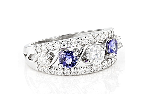 MOISSANITE FIRE(R) .87CTW DEW ROUND AND TANZANITE PLATINEVE(R) RING - Size 8