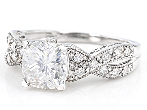 MOISSANITE FIRE(R) 2.40CTW DEW CUSHION CUT AND ROUND PLATINEVE(R) RING - Size 8