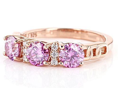 MOISSANITE FIRE(R) & PINK MOISSANITE 1.56CTW DEW ROUND 14K ROSE GOLD OVER SILVER  RING - Size 6