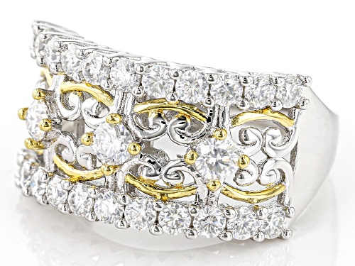 MOISSANITE FIRE(R) 1.40CTW DEW ROUND  PLATINEVE(R) & 14K YELLOW GOLD OVER SILVER RING - Size 6