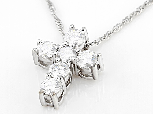 MOISSANITE FIRE(R) 1.38CTW DEW ROUND PLATINEVE(R) CROSS PENDANT & SINGAPORE CHAIN