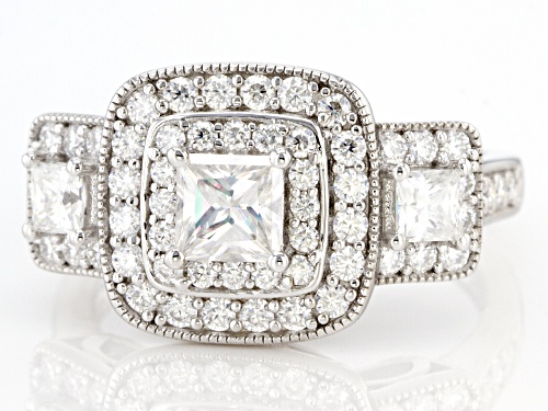 MOISSANITE FIRE(R) 1.96CTW DEW PRINCESS CUT & ROUND PLATINEVE(R) RING - Size 9