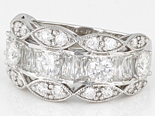 MOISSANITE FIRE(R) 2.39CTW DEW ROUND & BAGUETTE PLATINEVE(R) RING - Size 6