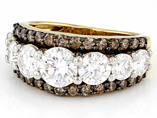 MOISSANITE FIRE(R) 2.72CTW DEW & .84CTW CHAMPAGNE DIAMOND 14K YELLOW GOLD OVER SILVER RING - Size 6