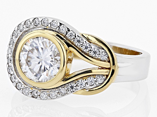 MOISSANITE FIRE(R) 1.46CTW DEW ROUND PLATINEVE(R) & 14K YELLOW GOLD OVER SILVER RING - Size 6