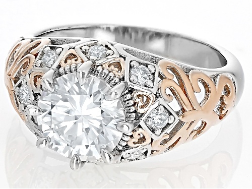 MOISSANITE FIRE(R) 2.14CTW DEW ROUND  PLATINEVE(R) & 14K ROSE GOLD OVER SILVER RING - Size 7