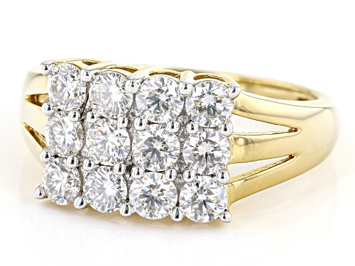 MOISSANITE FIRE(R) 1.56CTW DEW  ROUND 14K YELLOW GOLD OVER SILVER RING - Size 7