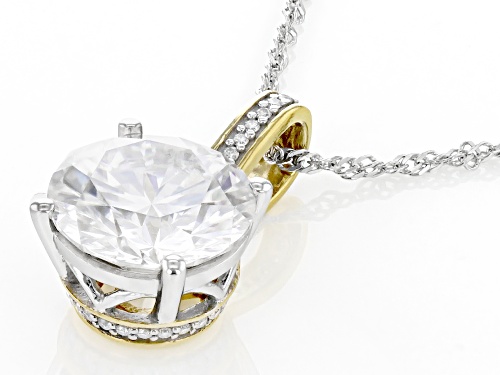 MOISSANITE FIRE(R) 6.42CTW DEW ROUND PLATINEVE(R) TWO TONE PENDANT & 18 INCH SINGAPORE CHAIN