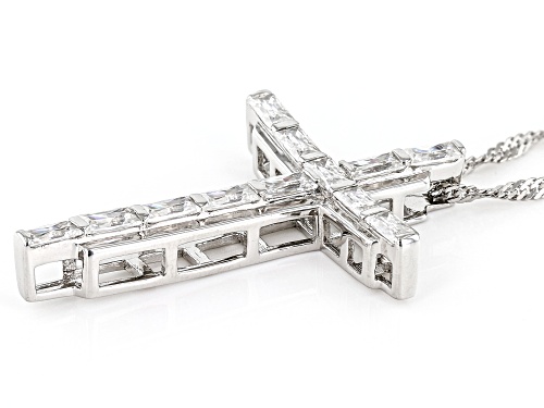 MOISSANITE FIRE(R) 1.08CTW DEW BAGUETTE PLATINEVE(R) CROSS PENDANT & 18 INCH SINGAPORE CHAIN