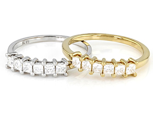 MOISSANITE FIRE(R) 1.20CTW DEW PLATINEVE(R) & 14K YELLOW GOLD OVER SILVER RING SET OF 2 BANDS - Size 5