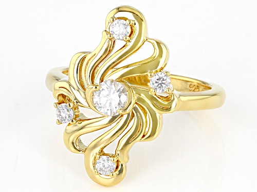 MOISSANITE FIRE(R) .43CTW DEW ROUND 14K YELLOW GOLD OVER SILVER RING - Size 6