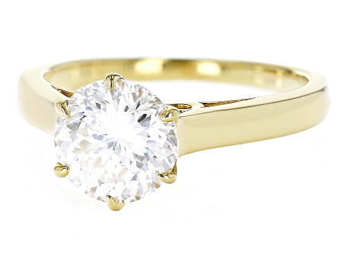 MOISSANITE FIRE(R) 2.17CT DEW ROUND INFERNO CUT(TM) 14K YELLOW GOLD OVER SILVER RING - Size 11
