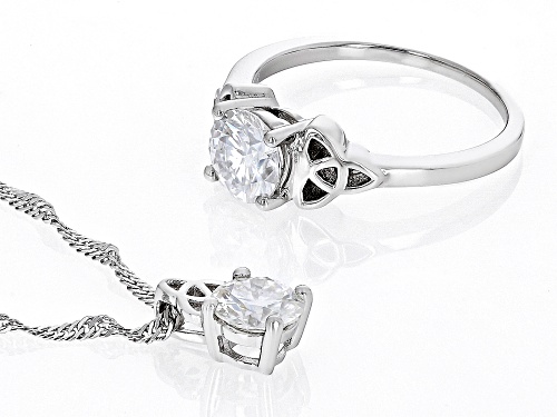 MOISSANITE FIRE(R) 1.80CTW DEW ROUND PLATINEVE(R) RING & PENDANT W/CH SET