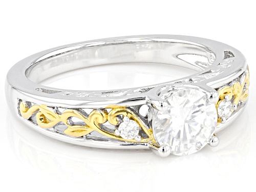 MOISSANITE FIRE(R) .86CTW DEW ROUND PLATINEVE(R) & 14K YELLOW GOLD OVER SILVER RING - Size 7