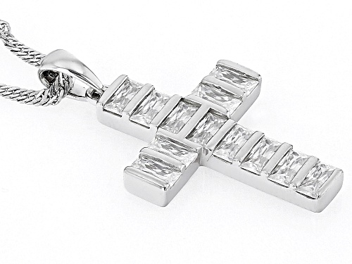 MOISSANITE FIRE(R) 1.08CTW DEW BAGUETTE PLATINEVE(R) CROSS PENDANT & 18 INCH SINGAPORE CHAIN