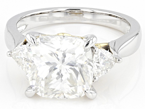 MOISSANITE FIRE(R) 5.62CTW DEW SQUARE CUSHION & TRILLION CUT TWO TONE RING - Size 11