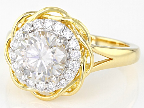 MOISSANITE FIRE(R) 2.26CTW DEW ROUND 14K YELLOW GOLD OVER SILVER RING - Size 8