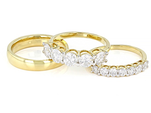 MOISSANITE FIRE(R) 3.20CTW DEW 14K YELLOW GOLD OVER SILVER RING SET OF 3 BANDS - Size 6