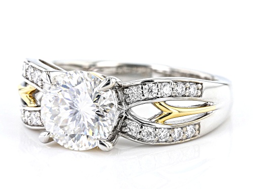 MOISSANITE FIRE(R) 2.37CTW DEW INFERNO CUT(TM) & PLATINEVE(R) & 14K YELLOW GOLD OVER SILVER RING - Size 9