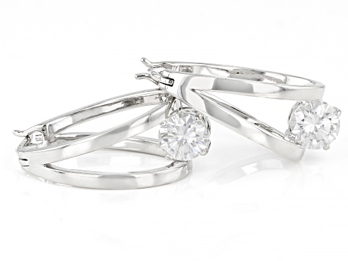 MOISSANITE FIRE(R) 1.60CTW DEW ROUND PLATINEVE(R) HOOP EARRINGS
