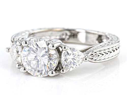 MOISSANITE FIRE(R) 2.70CTW DEW ROUND & TRILLION CUT PLATINEVE(R) RING - Size 9
