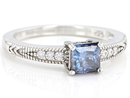 MOISSANITE FIRE(R) & BLUE MOISSANITE .79CTW DEW PLATINEVE RING - Size 9